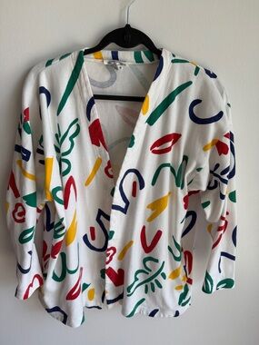 Vintage Dior White Cotton Top with Multicolor Brushstroke Print